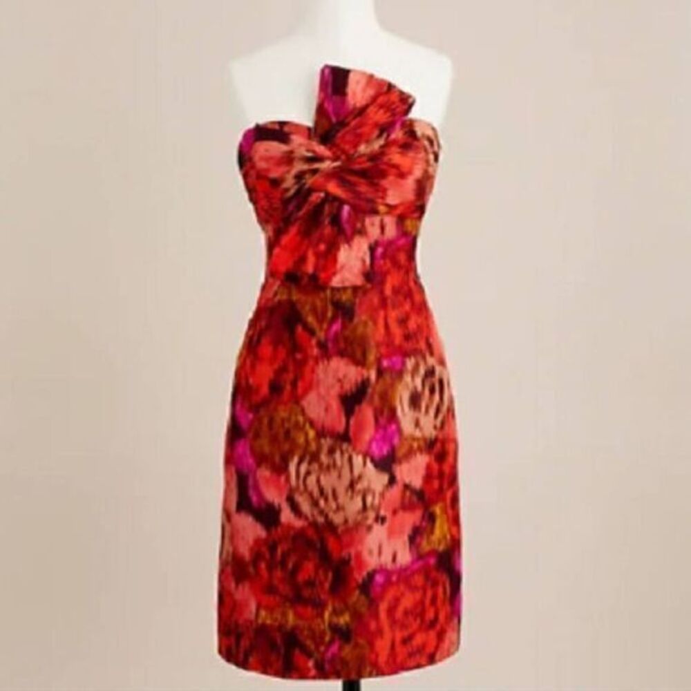 J Crew Ikat Bow Mode Dress Strapless Silk Taffeta